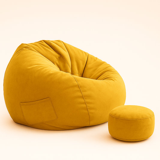 Fauteuil Poire en velours avec pouf – Confort modulable & Design cosy