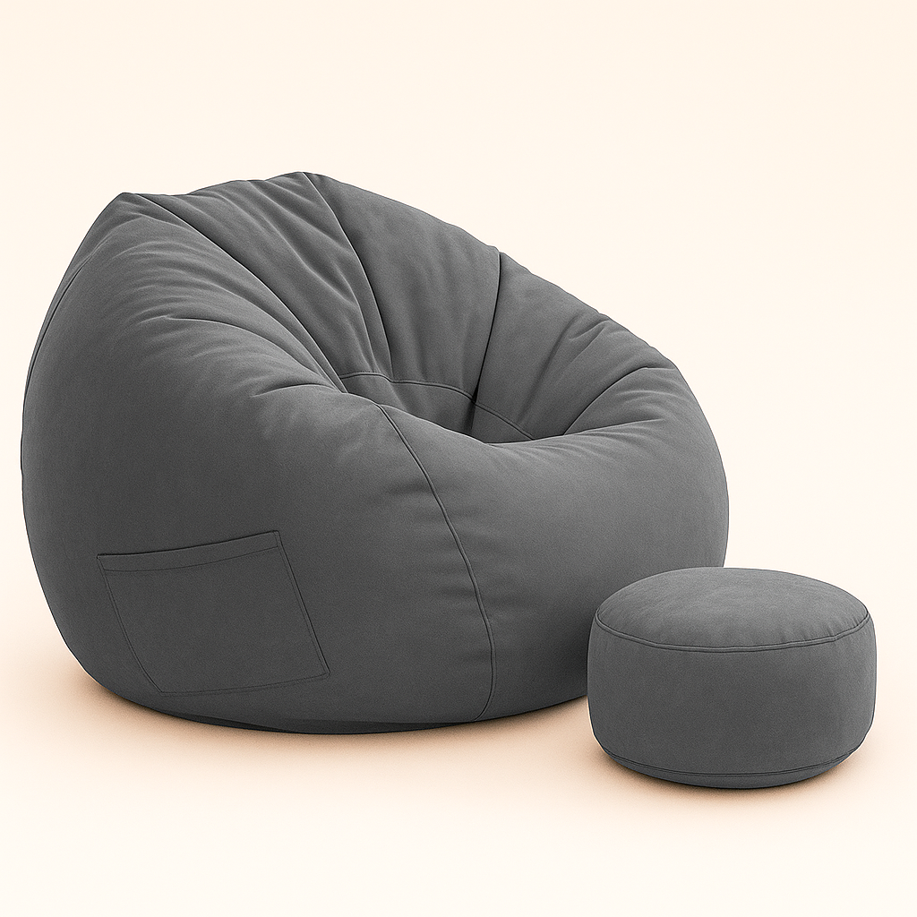 Fauteuil Poire en velours avec pouf – Confort modulable & Design cosy