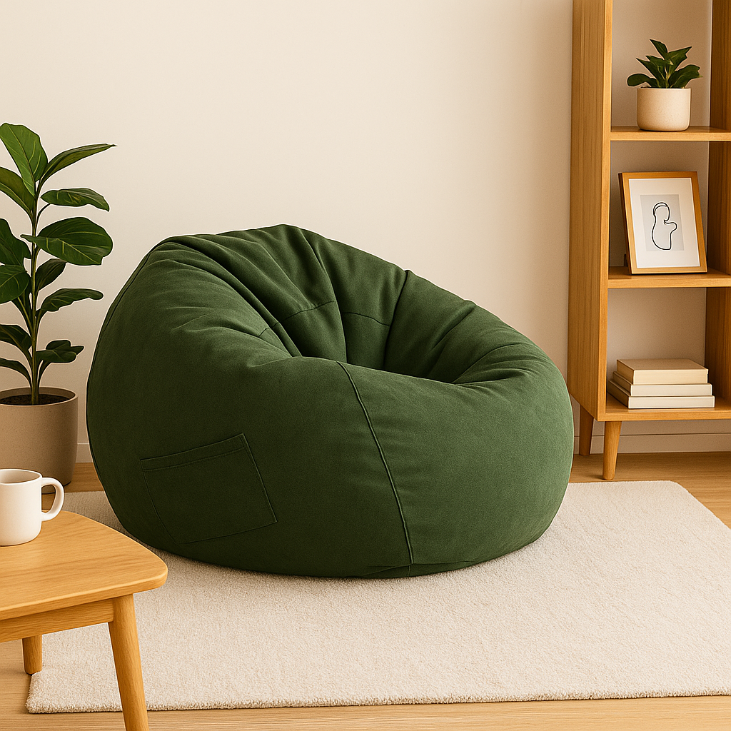 Fauteuil Poire en velours avec pouf – Confort modulable & Design cosy