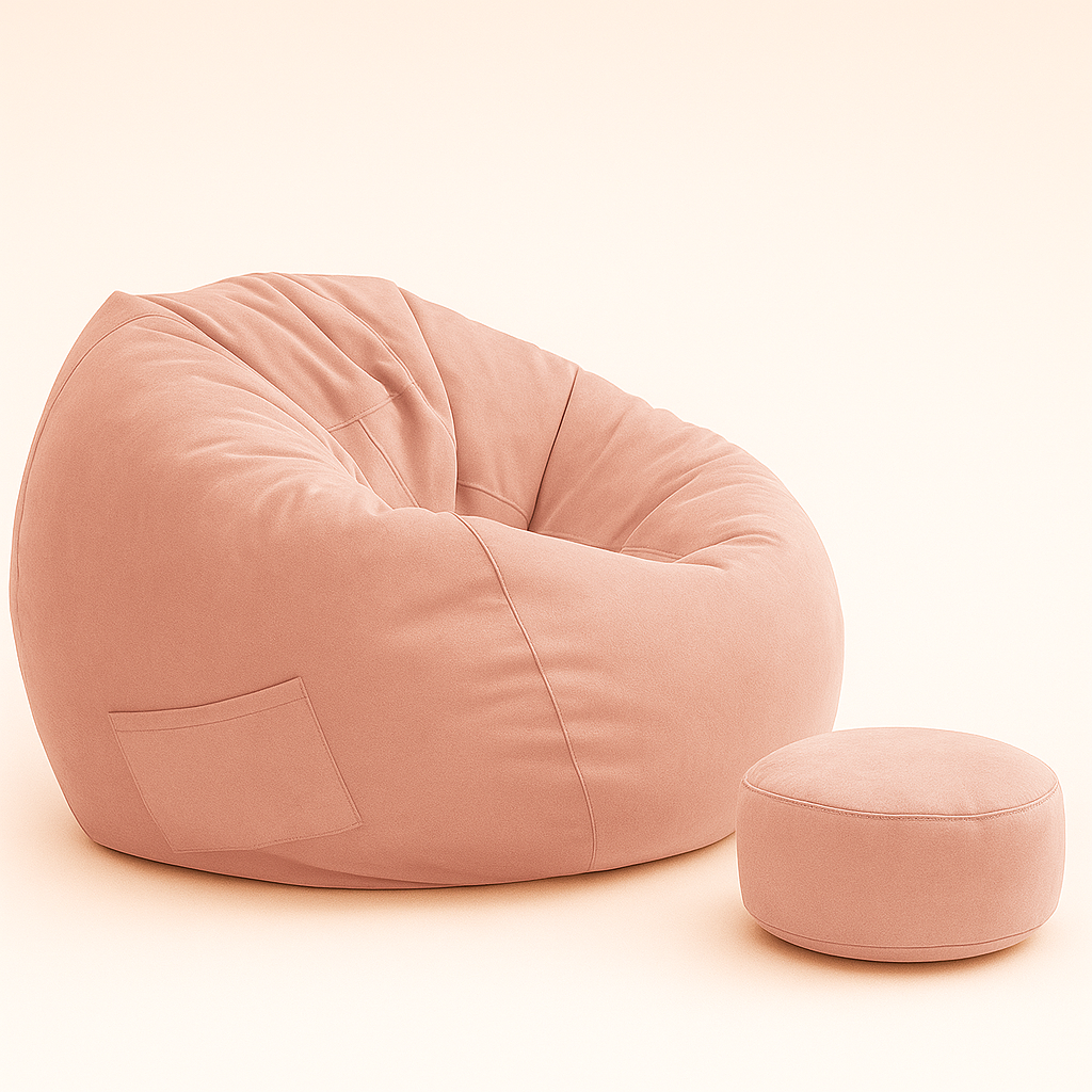 Fauteuil Poire en velours avec pouf – Confort modulable & Design cosy
