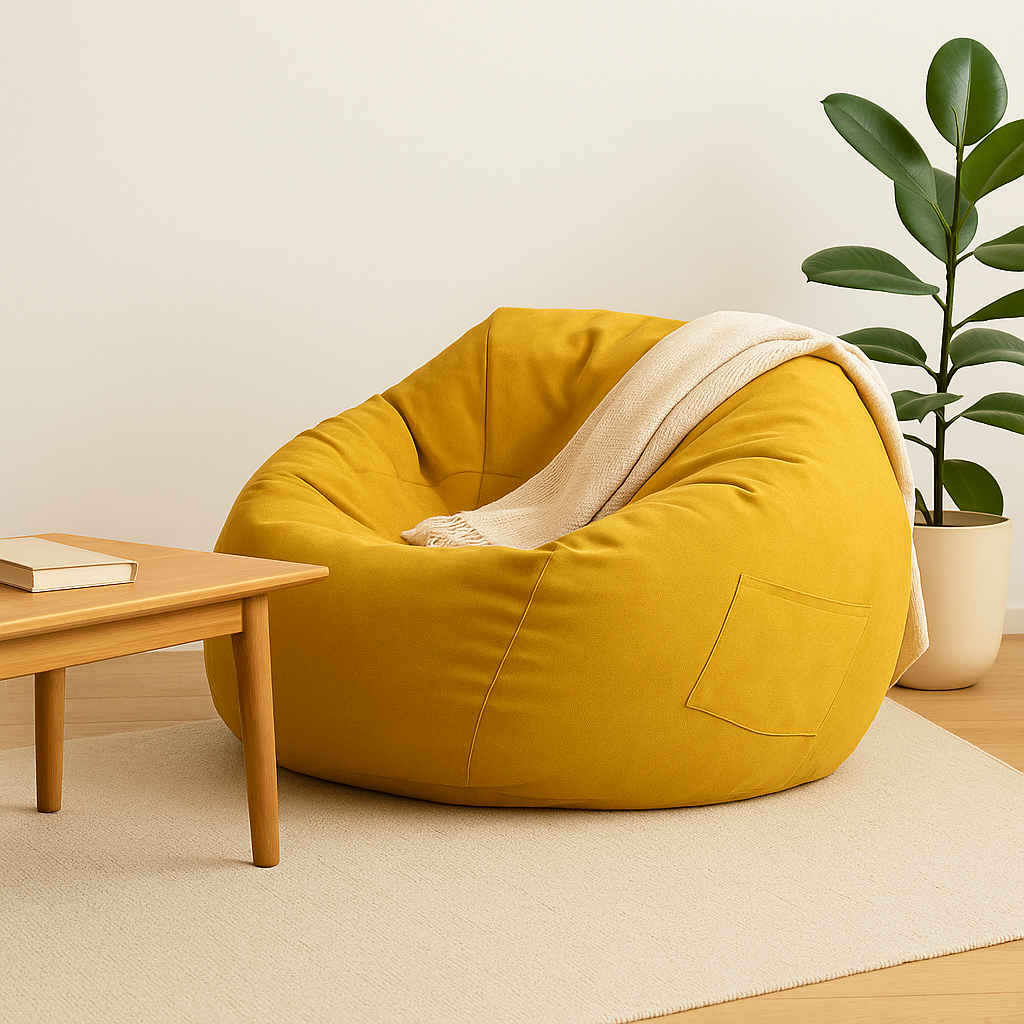 Fauteuil Poire en velours avec pouf – Confort modulable & Design cosy