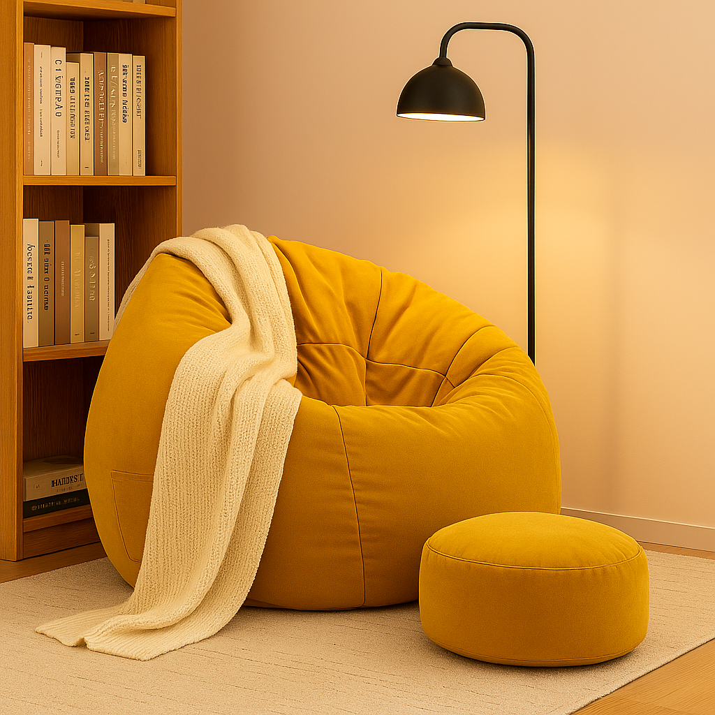 Fauteuil Poire en velours avec pouf – Confort modulable & Design cosy