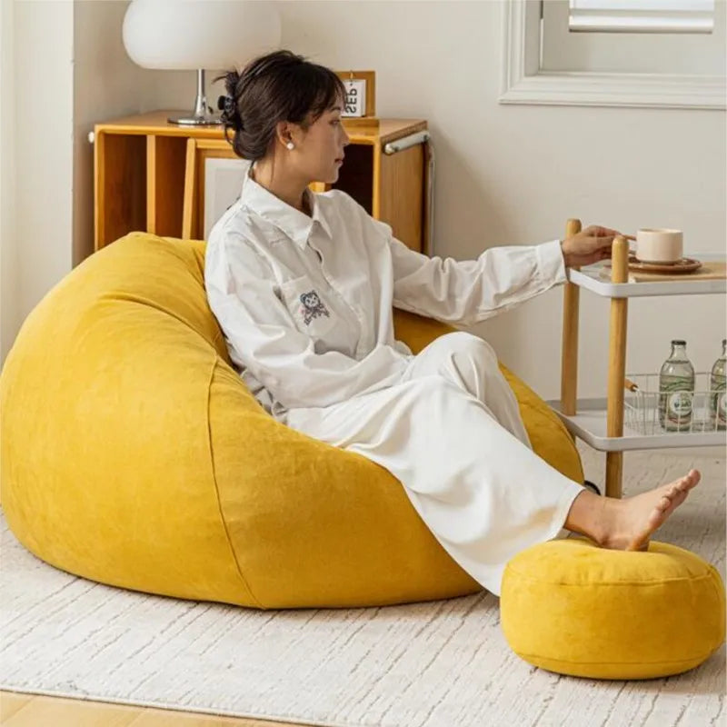 Fauteuil Poire en velours avec pouf – Confort modulable & Design cosy