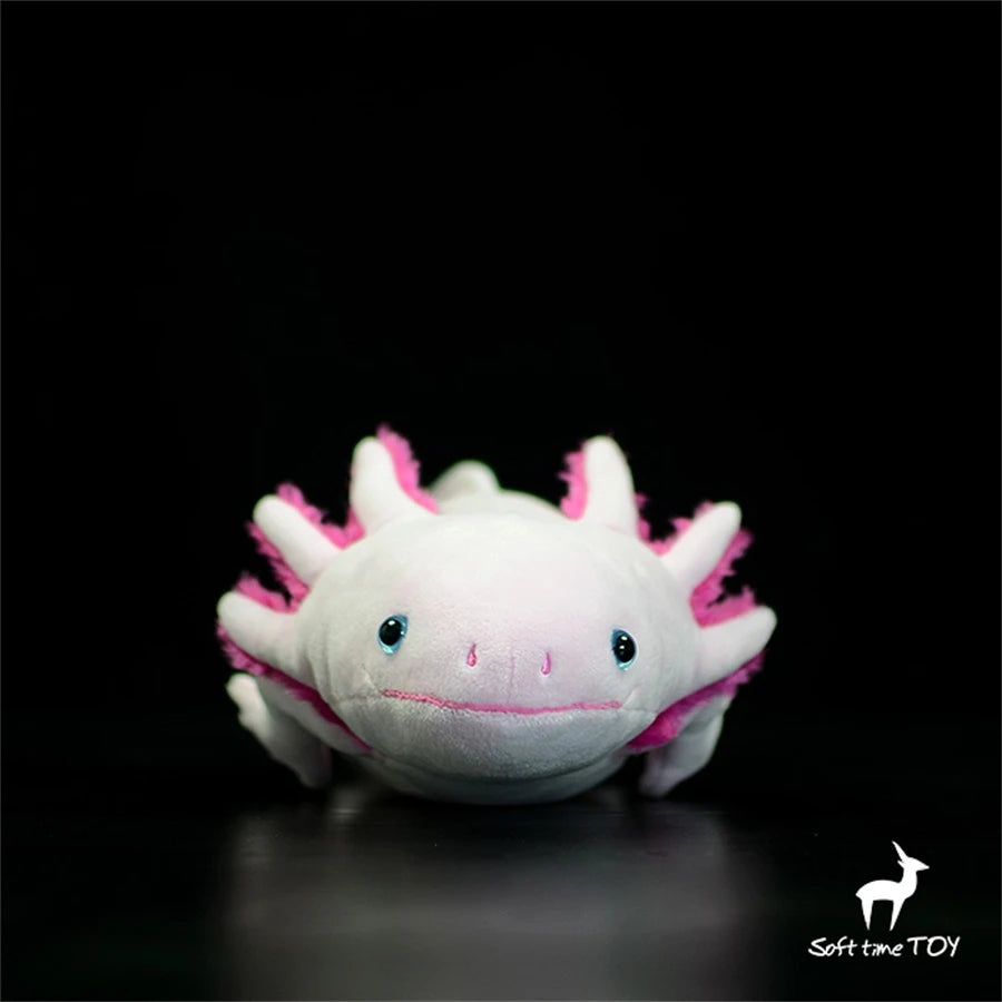 Peluche Axolotl Blanc et Rose avec Branchies Duveteuses