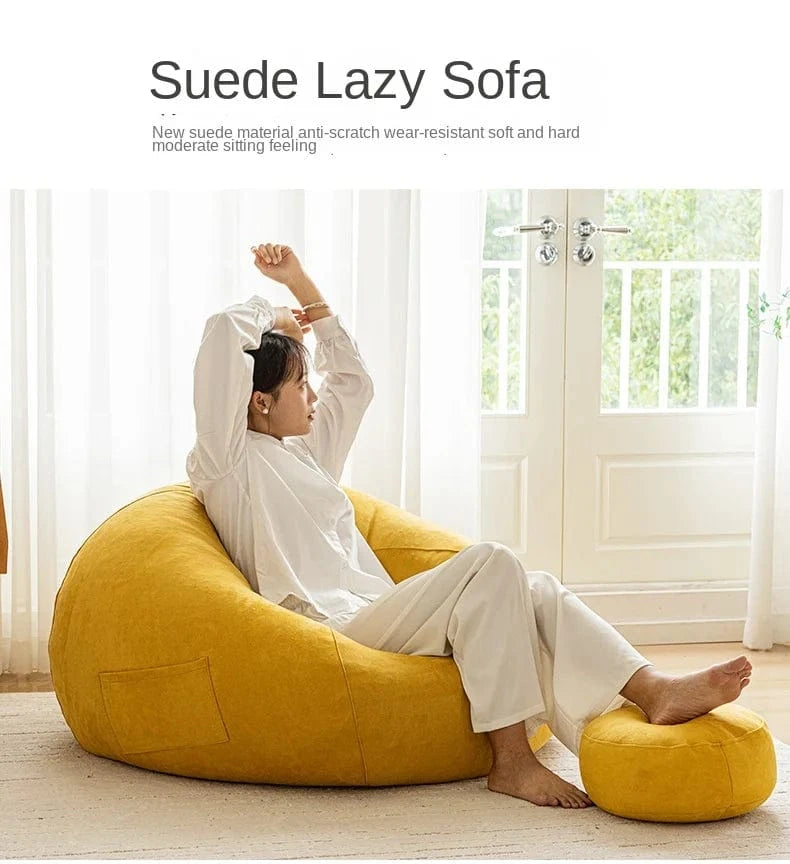 Fauteuil poire velours + pouf – cosy & designs