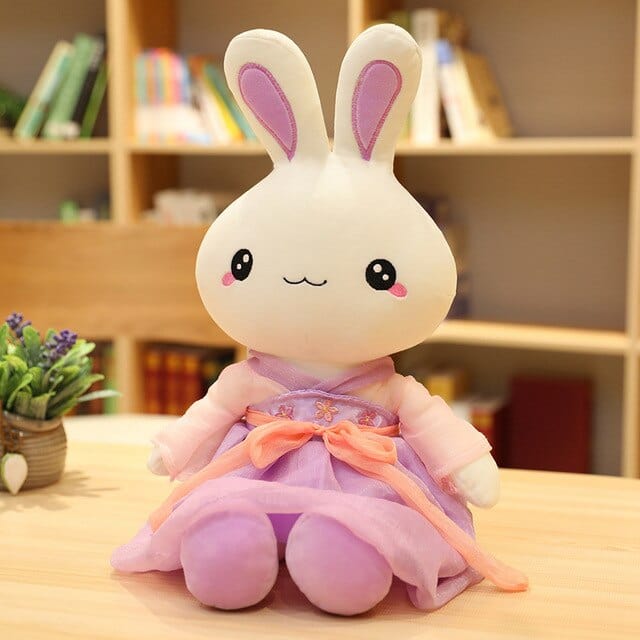 Gros Lapin Peluche - Vivi™ Mauve Yeux Ouvert