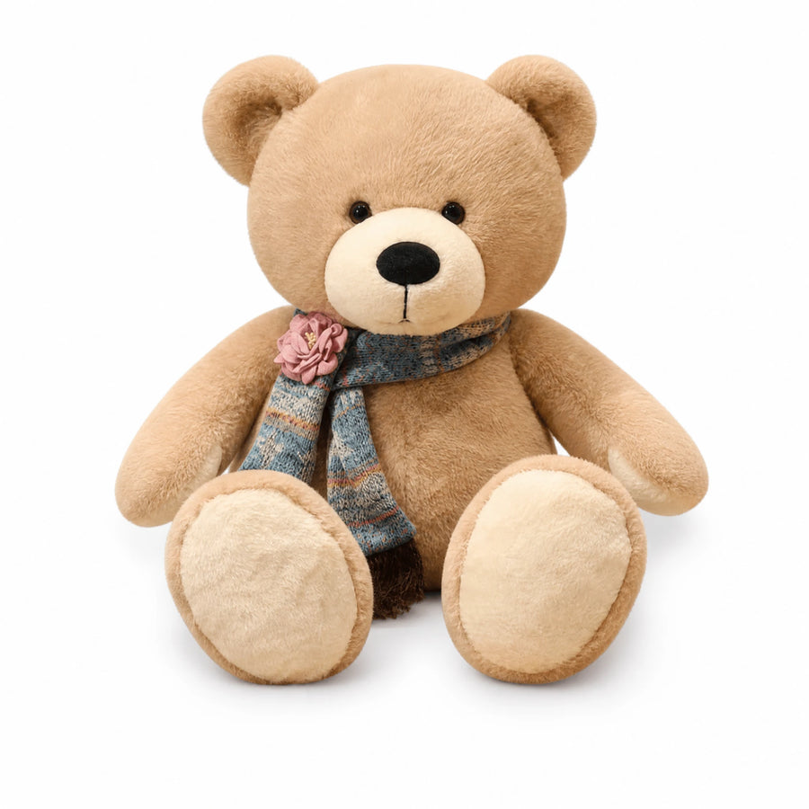 Ours en peluche géant brun avec écharpe décorative - Fond blanc