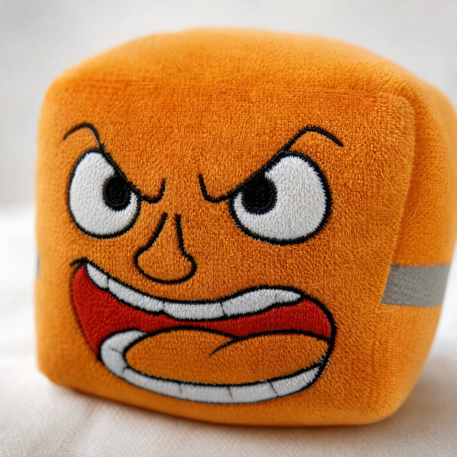 Peluche Brique Originale Orange à Visage Expressif 13 cm - Détail matière