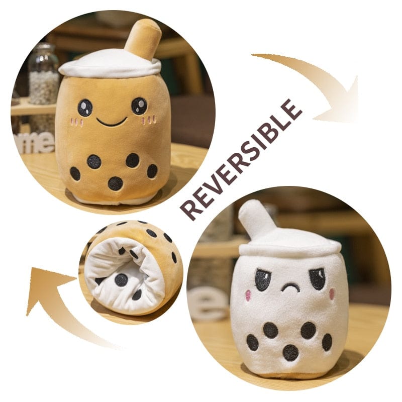 Peluche bubble tea réversible gentil ou méchant 15cm / Marron/Blanc