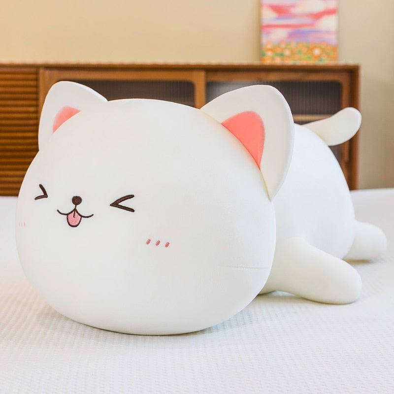 Peluche chat à câlins rondelet 40cm / Blanc yeux fermés