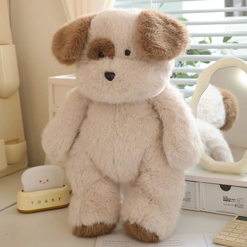 Peluche chien beige et marron à fourrure