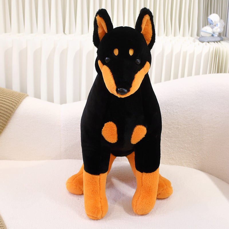 Peluche chien doberman noir et marron assis 40cm