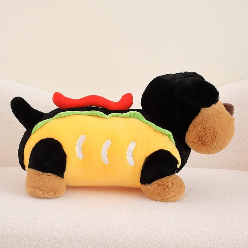 Peluche chien saucisse noir hot dog 30cm