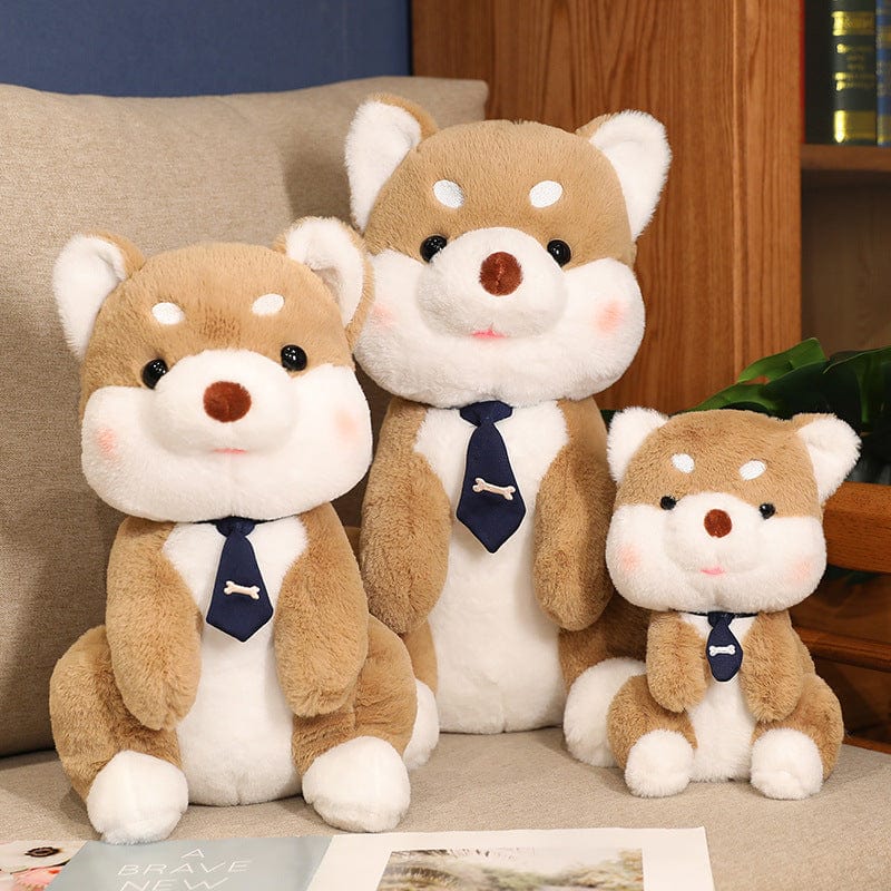 Peluche chien shiba avec un cravate os