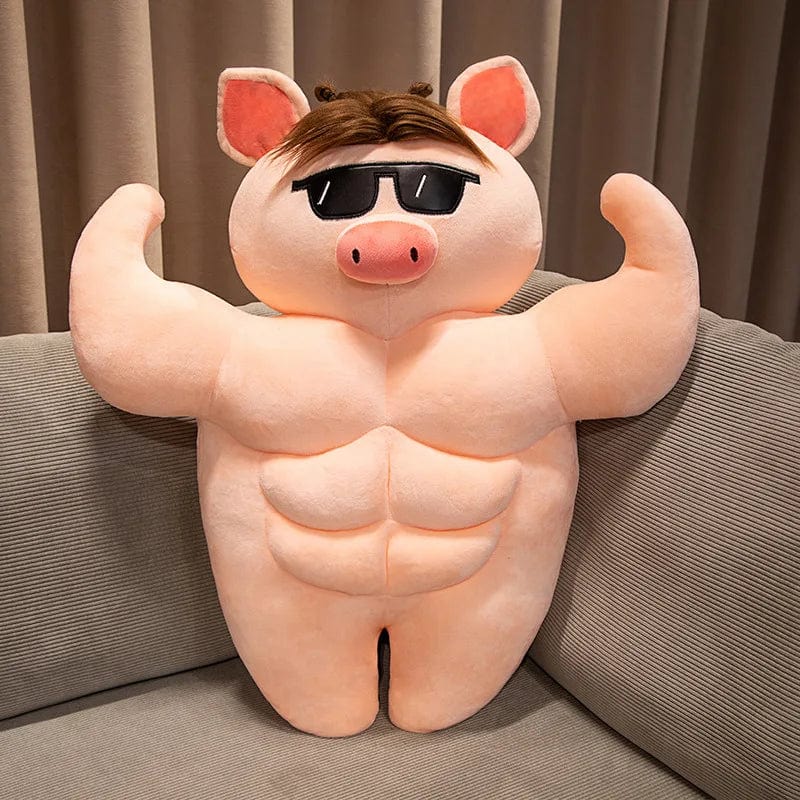 Peluche cochon bodybuildé brun