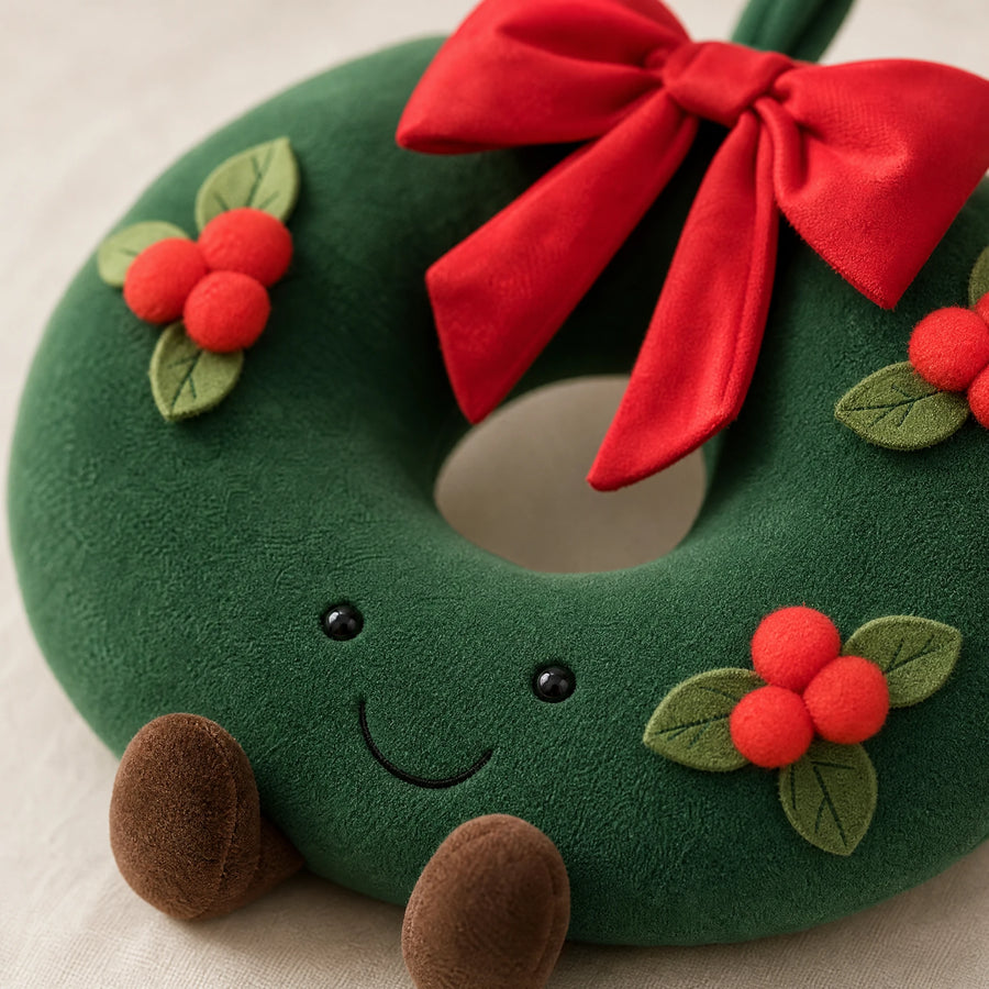 Peluche de Noël Décorative Couronne et Maisonnette - Détail matière