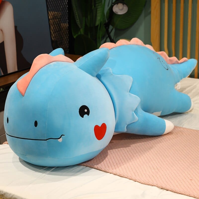 Peluche dinosaure avec un cœur sur la joue 80cm / Bleu