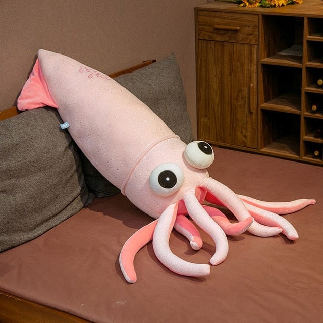 Peluche géante calamar rose aux grands yeux xxl