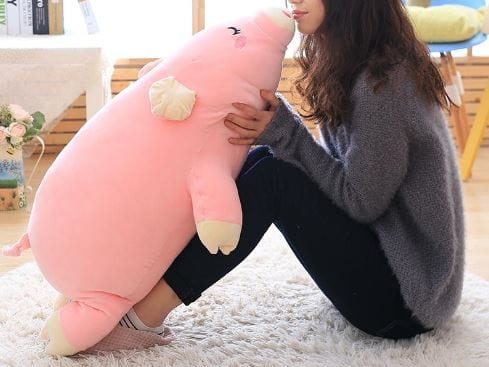 Peluche géante cochon endormie moelleuse