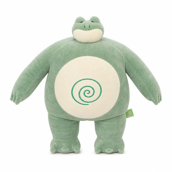 Peluche grenouille géante bodybuildée avec spirale ventrale - Fond blanc