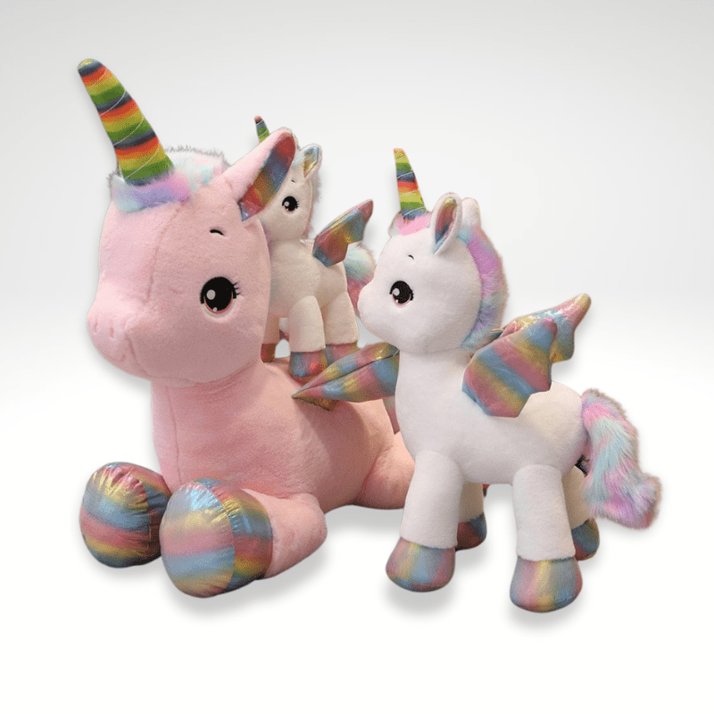 Peluche licorne douce avec sa corne multi-couleur 40cm / Blanc