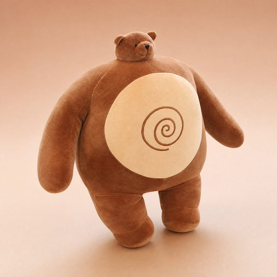 Peluche Ours Marron avec Spirale Brodée - Fond beige rosé, autre angle