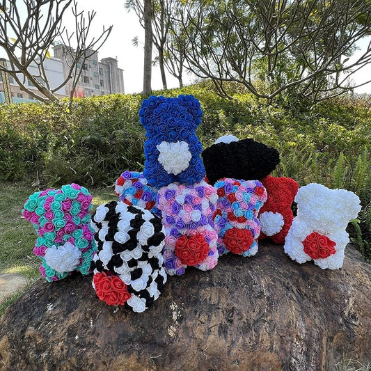 Peluche ourson en rose cœur bicolore Saint-Valentin