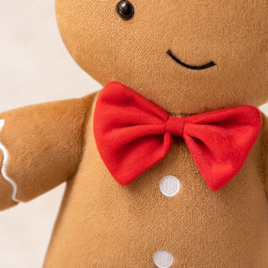 Peluche Pain d'Épice avec Nœud Rouge et Sourire Brodé - Détail matière