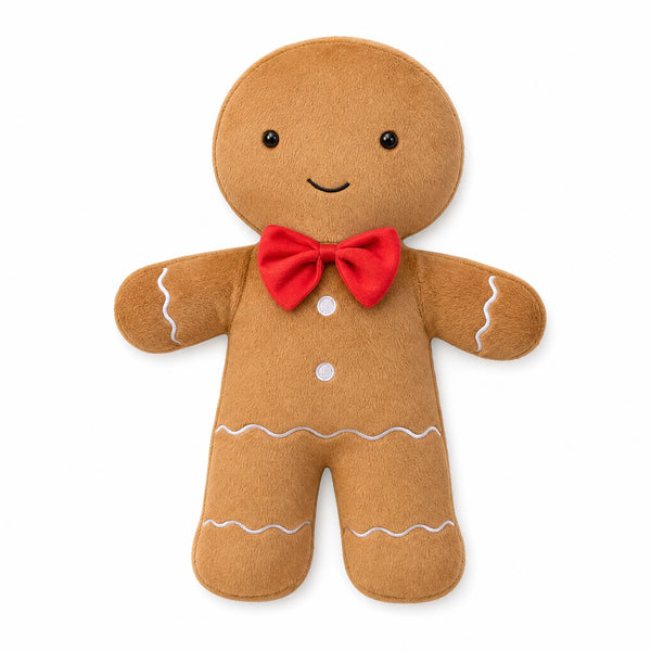 Peluche Pain d'Épice avec Nœud Rouge et Sourire Brodé - Fond blanc