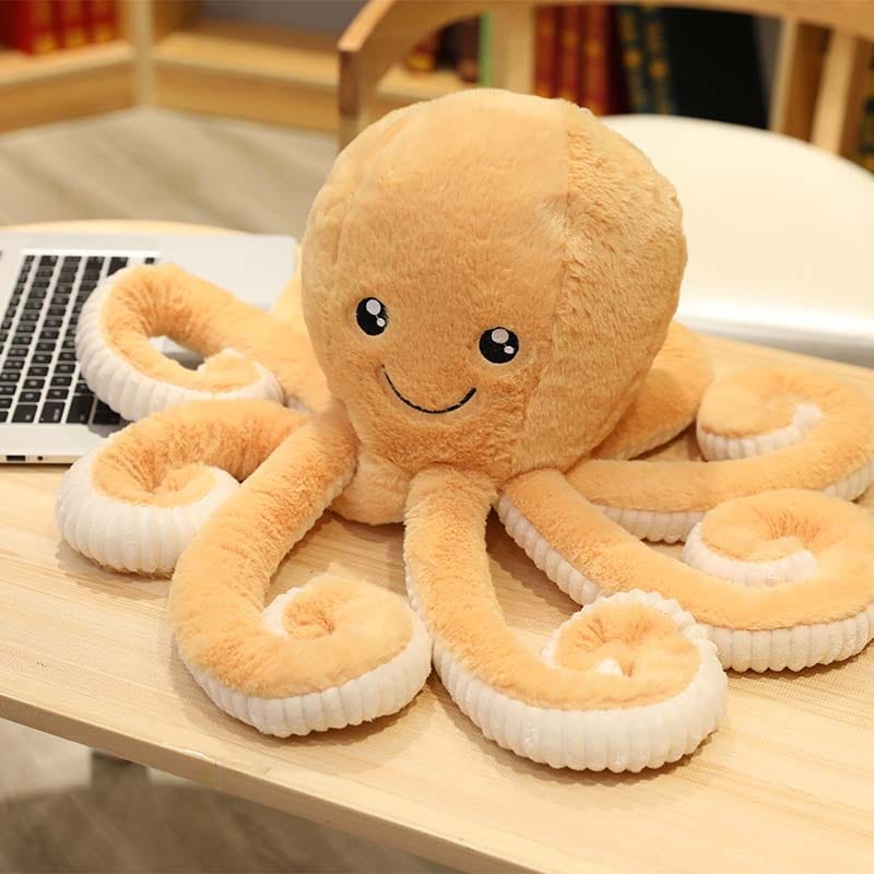 Peluche pieuvre contente et colorée 18cm / Orange