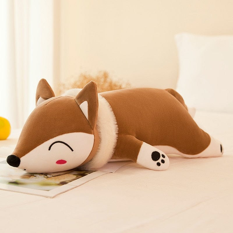 Peluche renard calme et endormi 35cm / Brun