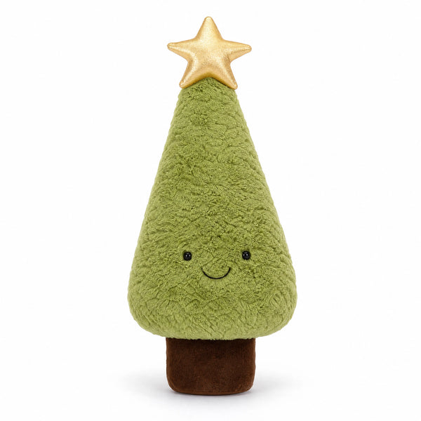 Peluche Sapin de Noël avec Étoile Dorée et Sourire - Fond blanc