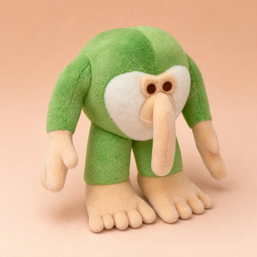 Peluche Singe Original Brr Brr Patapim Vert et Beige - Fond beige rosé, autre angle