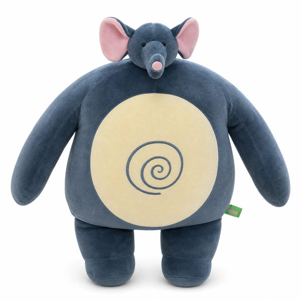 Peluche Souris Géante Bodybuildée Gris et Crème - Fond blanc
