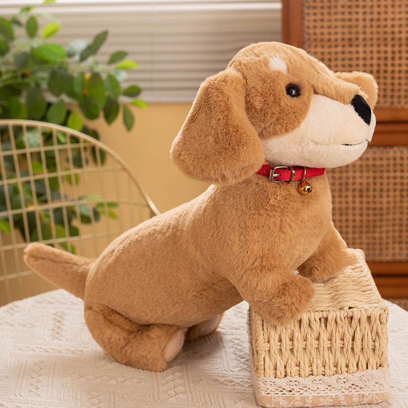 Peluche teckel coloré avec son collier rouge Beige