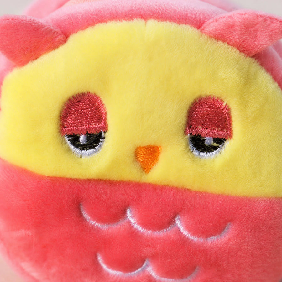 Sac Peluche Hibou Rose et Jaune avec Porte-clés - Détail matière