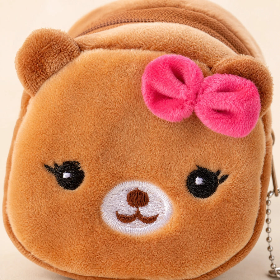 Sac Peluche Ourson avec Nœud Rose et Chaînette Porte-Clés - Détail matière