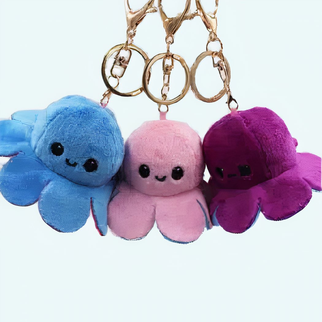 CADEAU - Porte-clés poulpe réversible en peluche 10cm