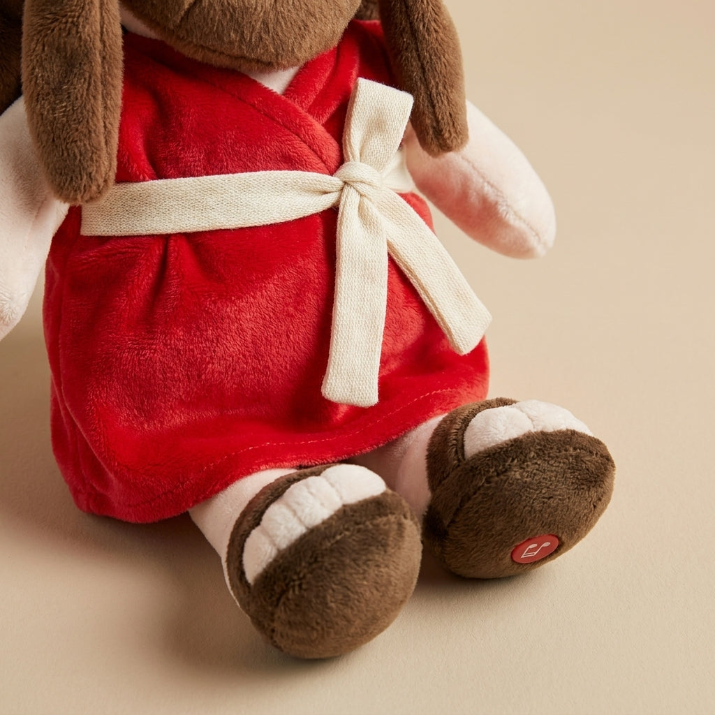 Peluche qui respire en robe rouge Marie et Jesus — musique et lumière