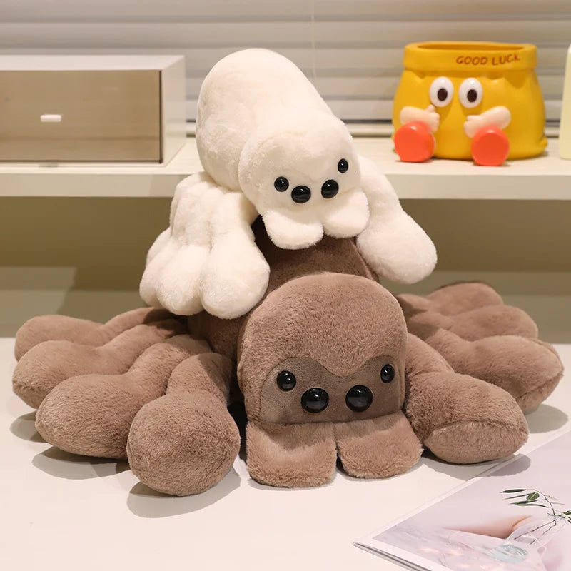 Peluches araignées blanche et kaki, les deux coloris clairs