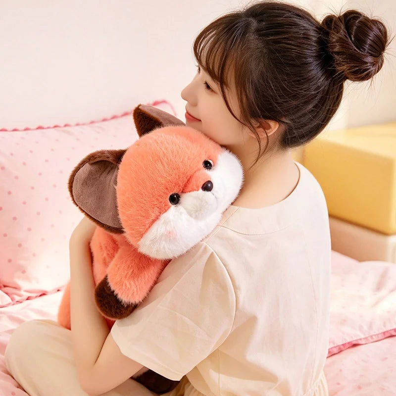Peluche renard allongé, silhouette couchée orange et blanc, 25 ou 35 cm