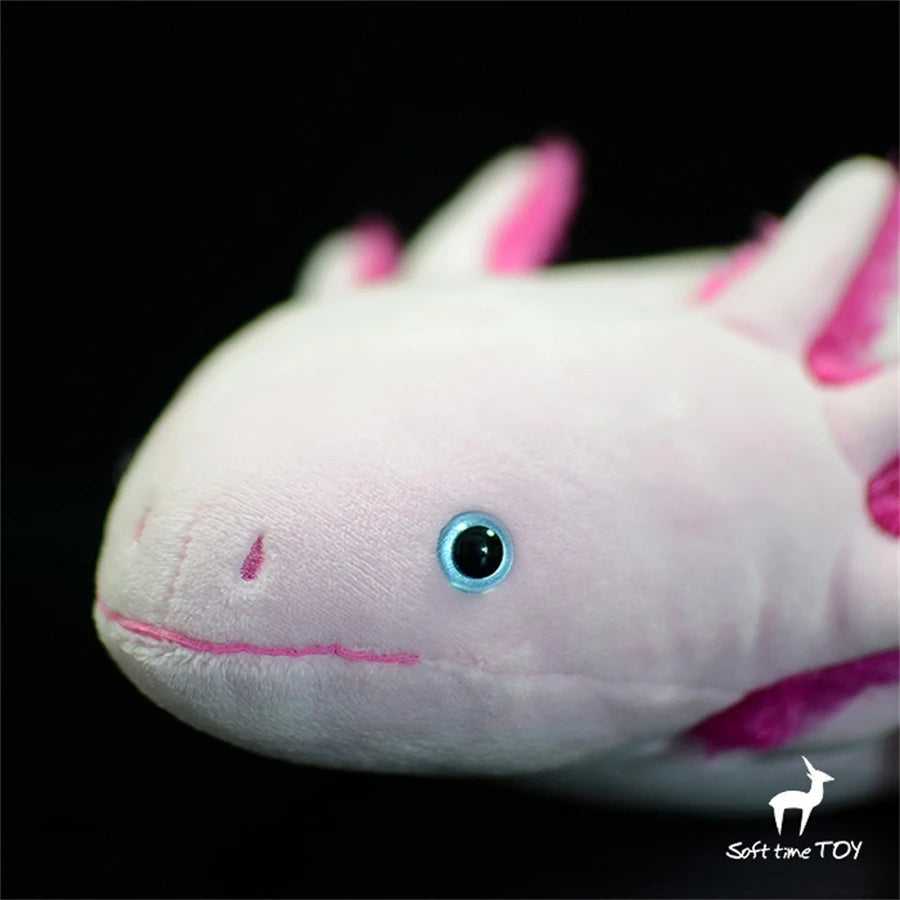 Peluche Axolotl Blanc et Rose avec Branchies Duveteuses