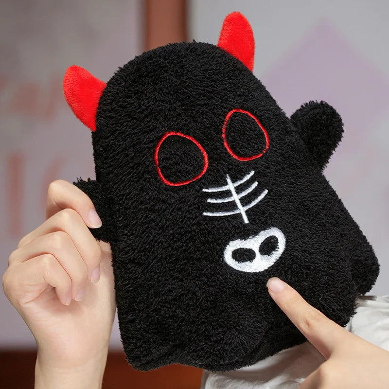 Peluche diable noire de 20 cm, yeux cerclés de rouge vif