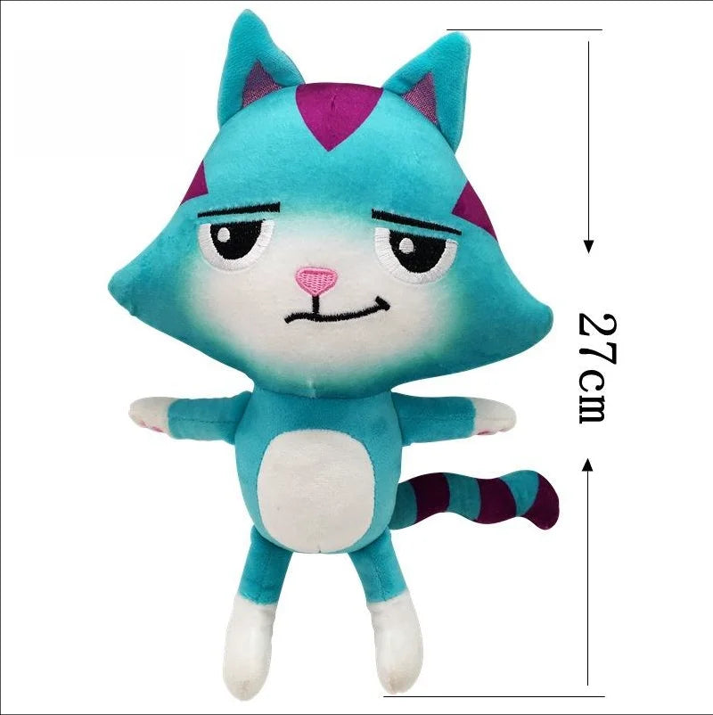 Peluche Chat Turquoise à Queue Rayée 27 cm