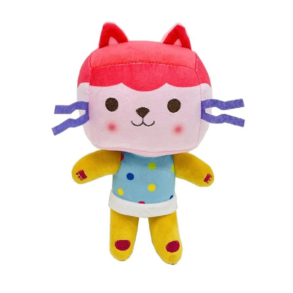 Peluche Chat Coloré à Tenue Multicolore et Moustaches Bleues