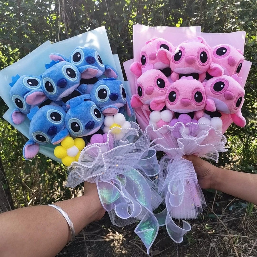 Bouquet peluche Angel rose avec Stitch bleu amoureux