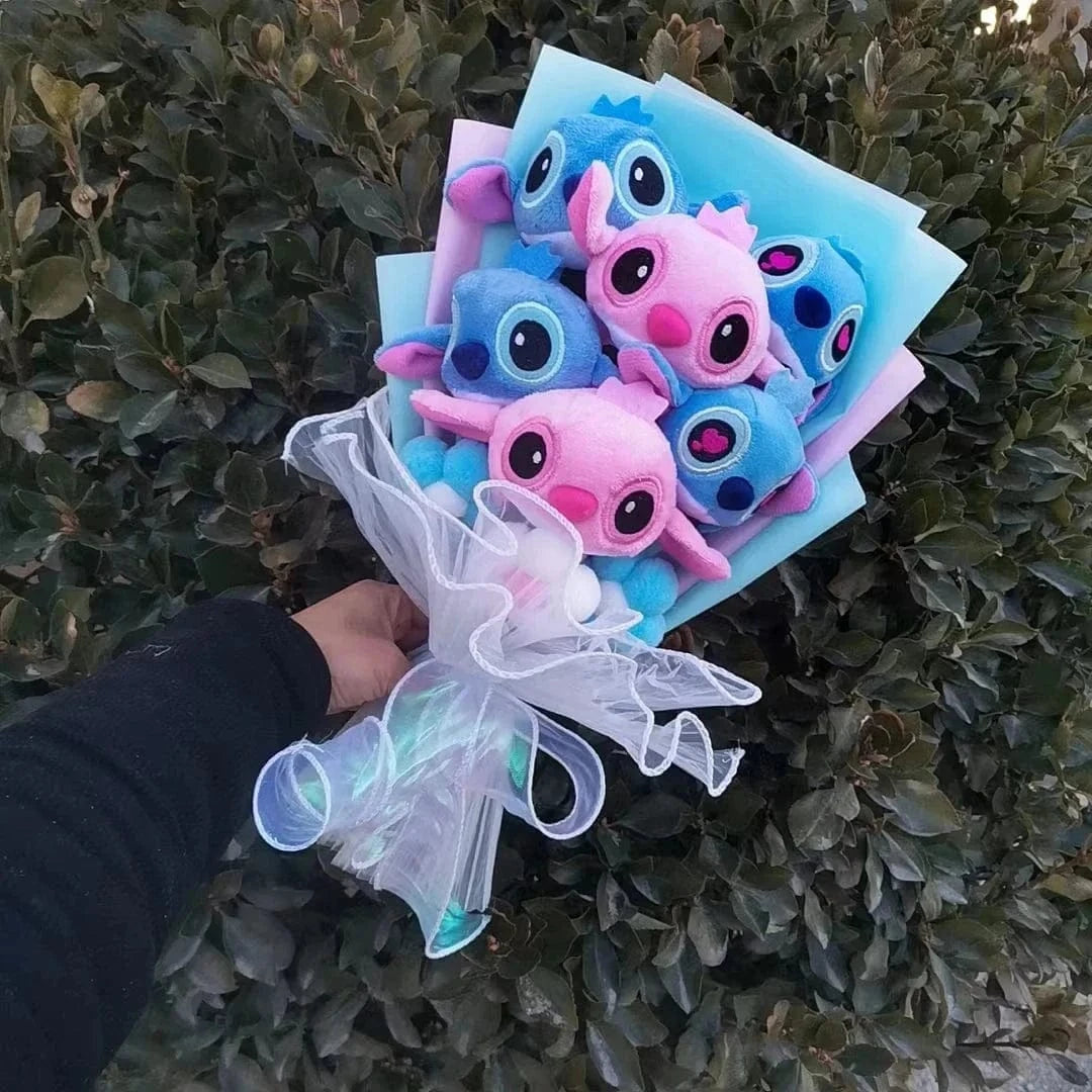 Bouquet peluche Angel rose avec Stitch bleu amoureux