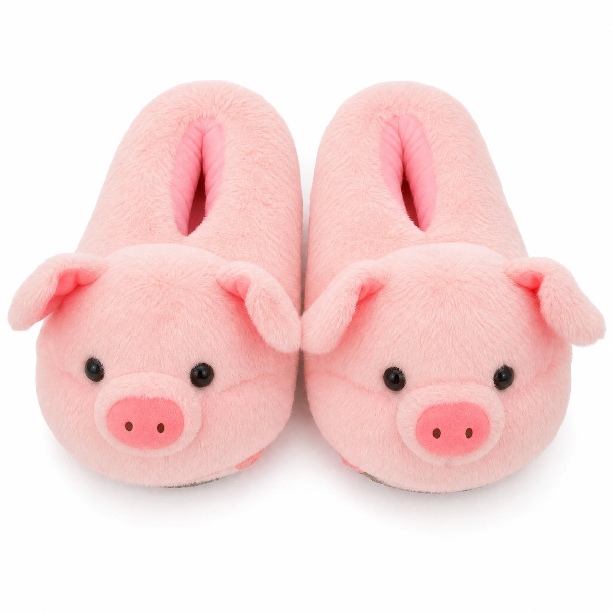 Chaussons Peluche Cochon Rose Moelleux pour Toute la Famille - Fond blanc
