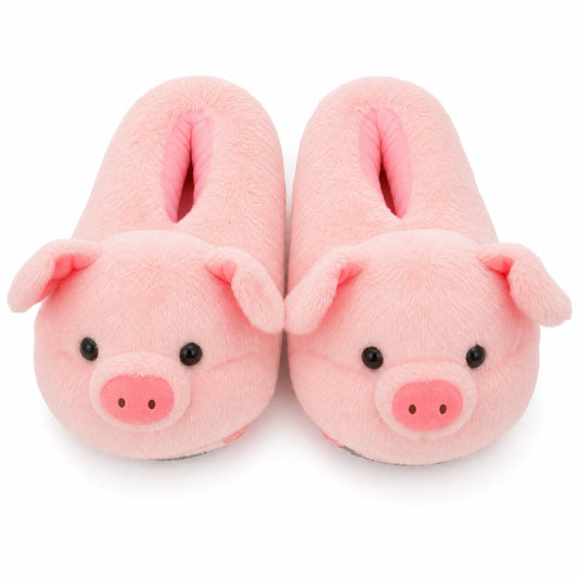 Chaussons Peluche Cochon Rose Moelleux pour Toute la Famille - Fond blanc