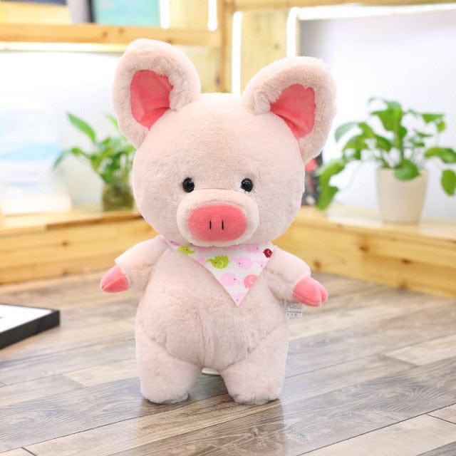 Cochon Peluche Géante - Pompom™ 28 cm / Foulard rose